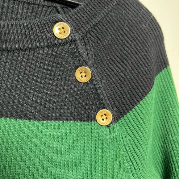 Lauren Ralph‎ Lauren Women Sweater Medium Green Blue Stripe Rib Preppy Rugby - Picture 3 of 6